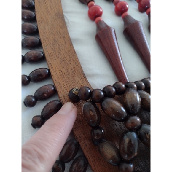 VTG Wood Bead Beaded Plant Hanger Hanging Wall Pocket Sconce Boho Tribal 70s - Picture 7 of 8